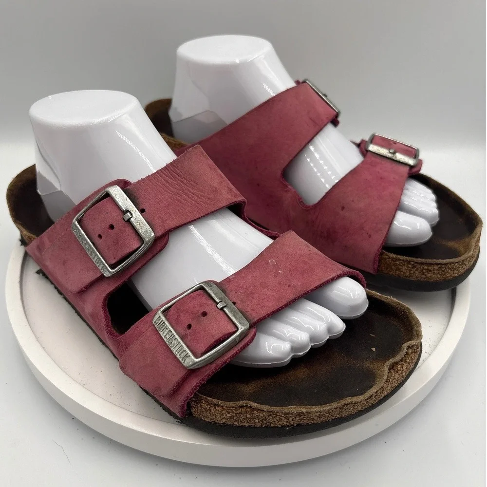 Birkenstock Arizona Sandals Size 41 Pink Leather Boho Comfort Slide 2085